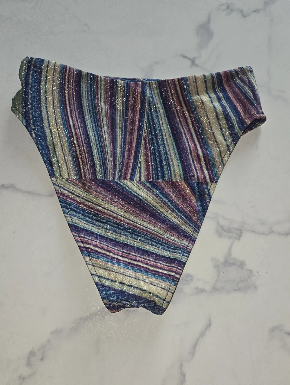 Frankies Bikinis Jenna High Waist Bikini Bottoms Blue Striped Swimsuit Sz S NWT